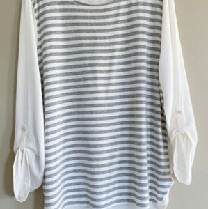 Loft Gray & White Striped Front blouse